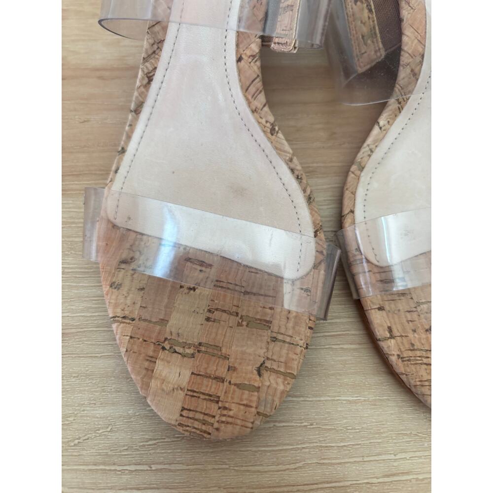 Schutz Clear Cork Shoes Victorie Sandal 9B $140 Vinyl Leather Boho Heel Slip on - Picture 3 of 10